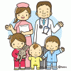 小児科（赤ちゃんや子供と看護師、医者）のイラスト